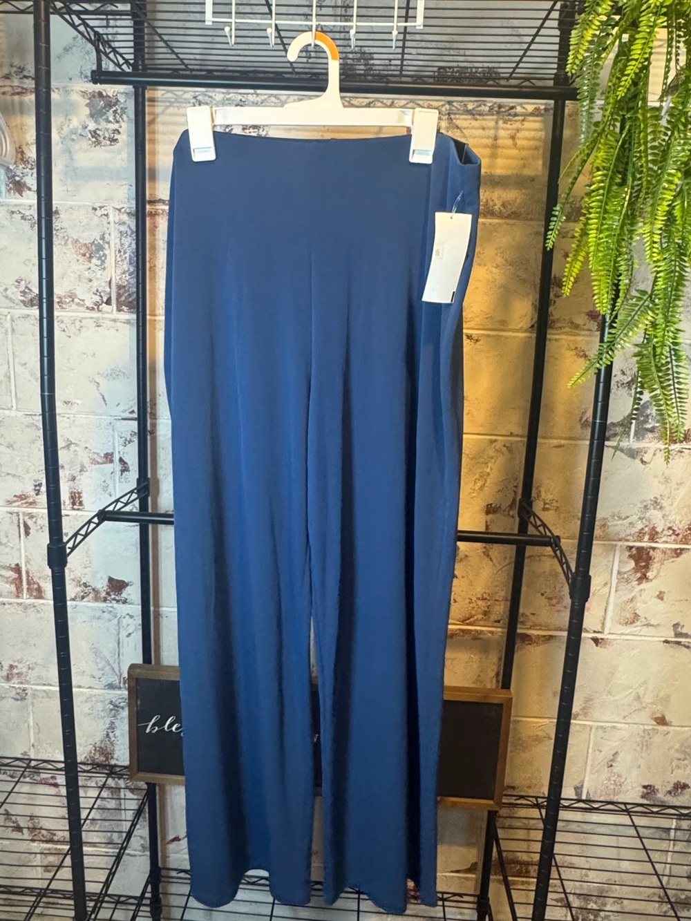 OPI Wide-Leg Knit Pants in Navy Blue